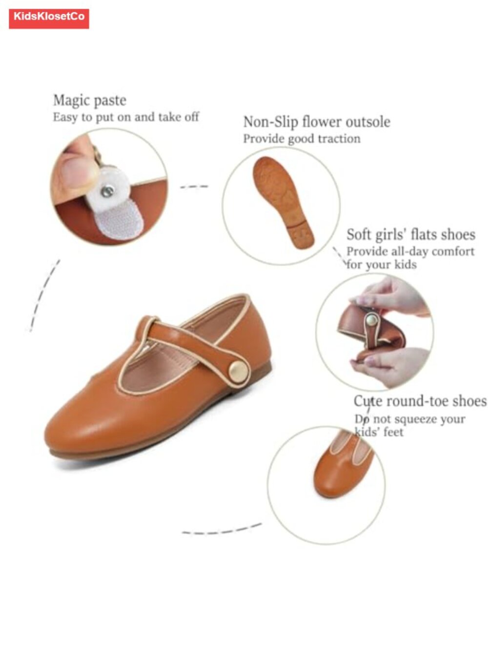 Toddler Girls Ballet Flats Mary Jane Dress Shoes with Adjustable Strap, - Picture 3 of 6